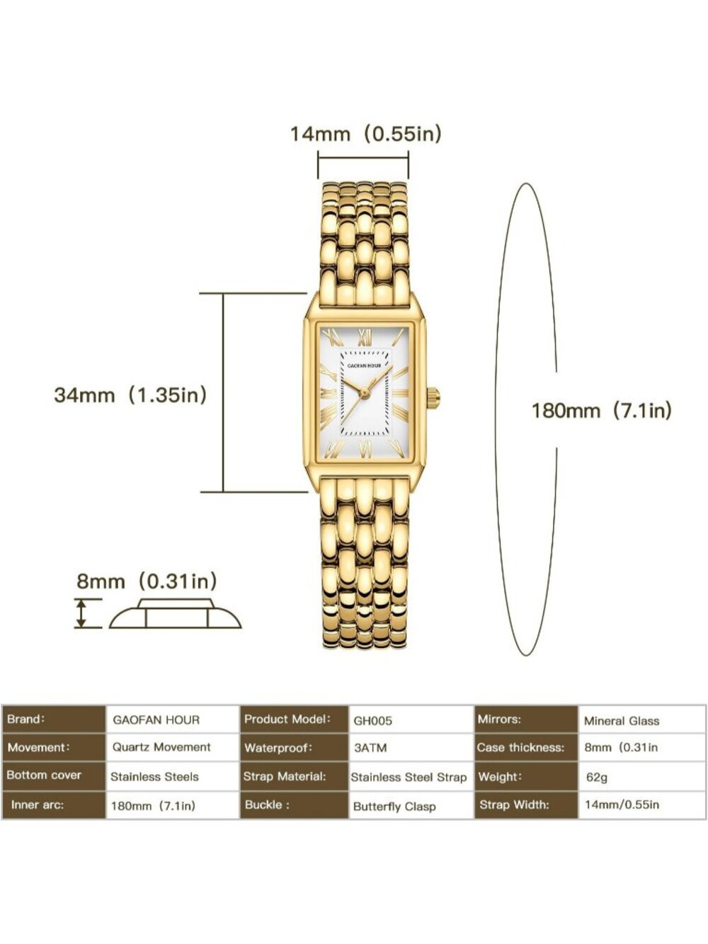 Elegant and Fashionable Design:this Square Case Women's Gold Watch Dial Design I - Picture 4 of 6
